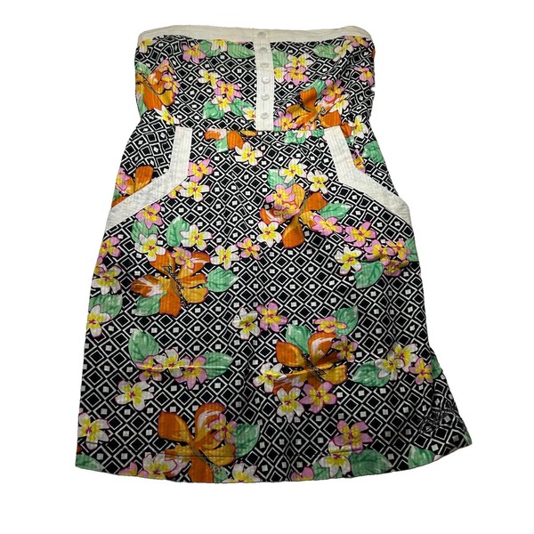 Vintage Billabong Womens Black Floral Strapless Mini Sundress Cotton Size 10