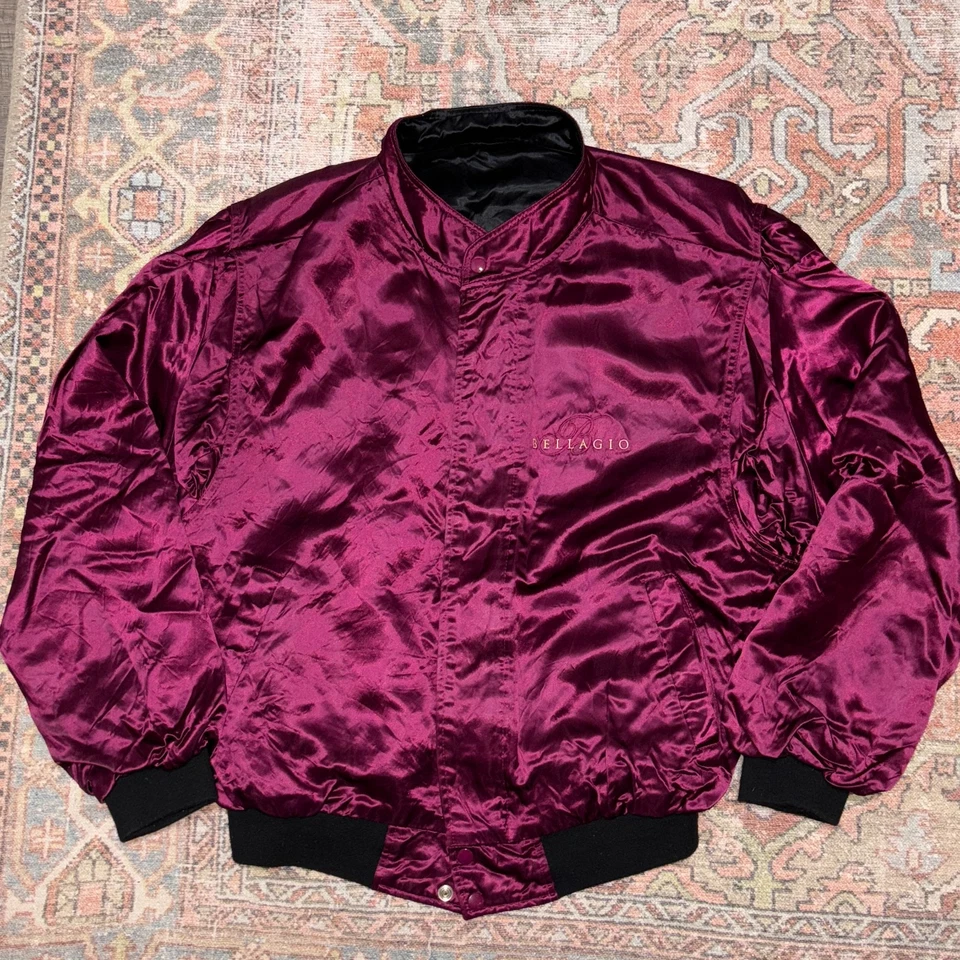 Chaqueta Bomber BELLAGIO Satinada Para Hombre Mediana Reversible Gran Tamaño Suelta Granate Negra Foto 2 de 4