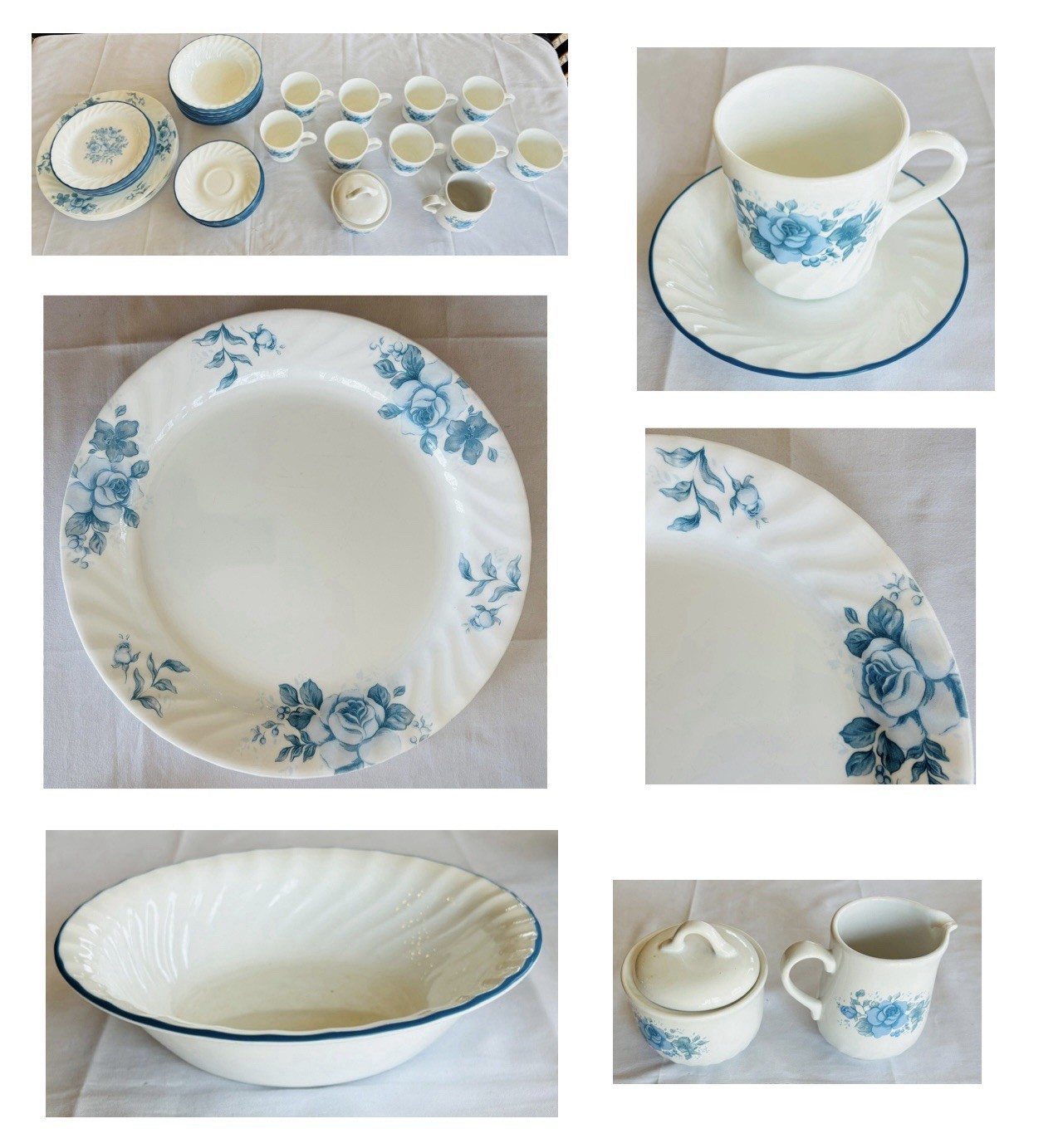 VINTAGE Corelle Dinnerware BLUE VELVET Swirl Rim 1990s EXCEL
