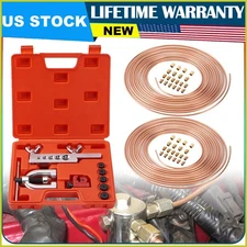 Brake Line Kit 3/16 1/4 25ft Copper Pipe Repair Flaring Tool + 40 Nuts Fittings