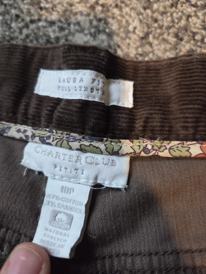 Charter Club Corduroy Pants Women, Brown, Size 10, Cotton Blend - Image 2 of 3