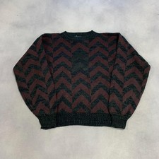 Vintage Abstract Knitted Jumper Patterned Grandad Knit Sweater Men's L