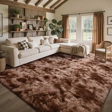 8x10 Fluffy Area Rug,Super Soft Tie Dyed CoffeeShaggy Rug for Living Room & B...