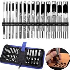 15pcs Round Leather Hole Punch Steel Hole Punch Tool Set for Belt Leather Craft