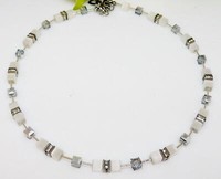 Halskette Collier Cube WüRfel Cat Eye Weiß Kristallglas Klar Silber Strass 540A