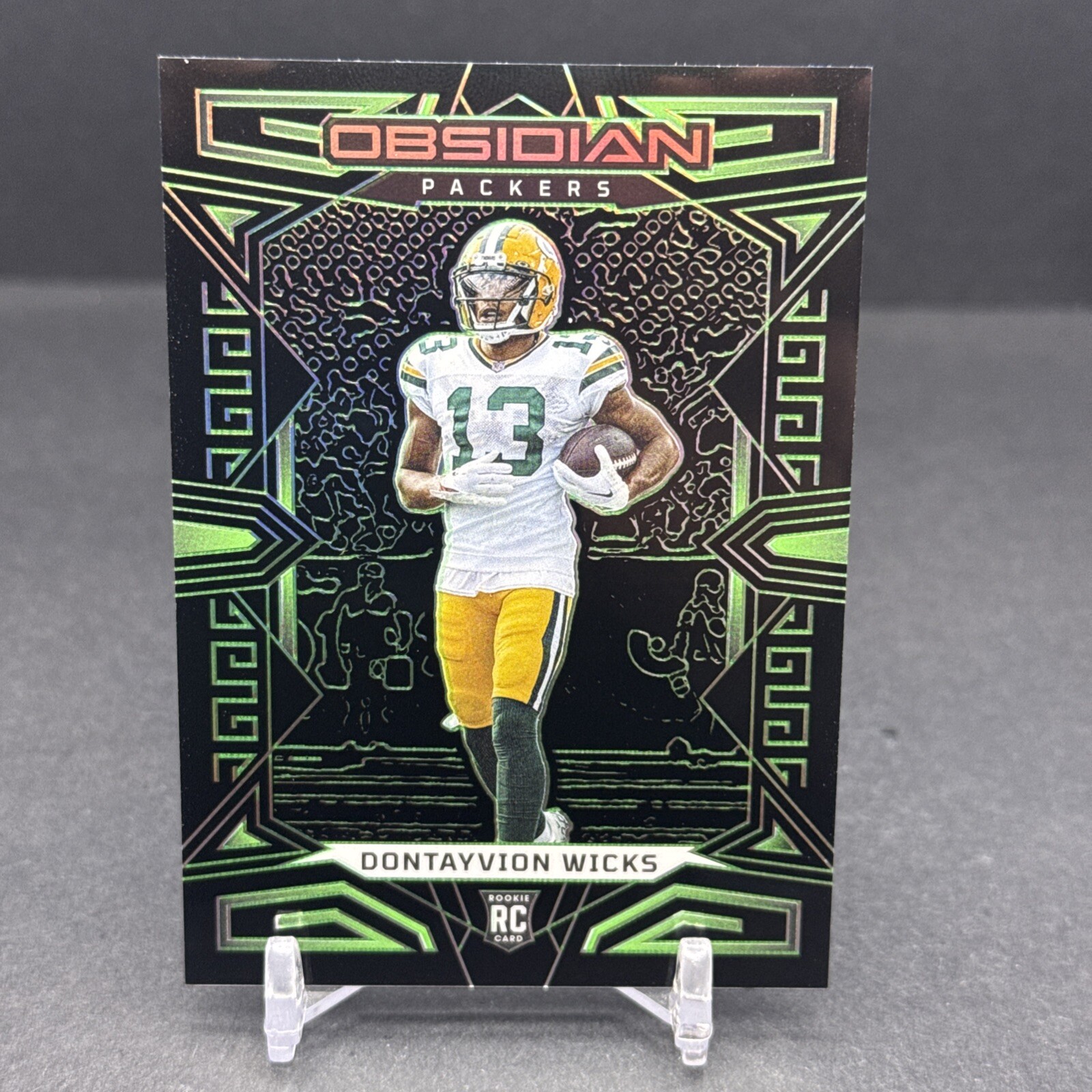 2023 Obsidian Football Dontayvion Wicks RC #138 Green Etch SP 21/25 Packers JM7