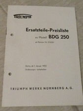 TRIUMPH ERSATZTEILE PREISLISTE   BDG 250   1952
