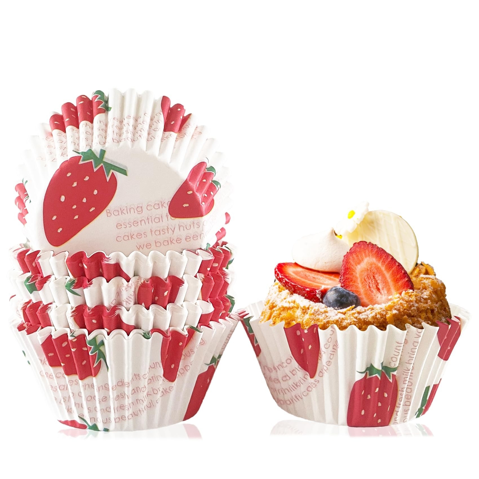 Cupcake Liners for Baking, 100PCS Mini Muffin Liners, Strawberry Printing Bak...