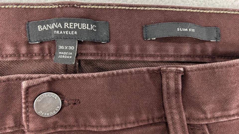 Pantalones de mezclilla Banana Republic Traveler calce ajustado para hombre 36x29 quemado ámbar 5 bolsillos preppy Foto 2 de 4