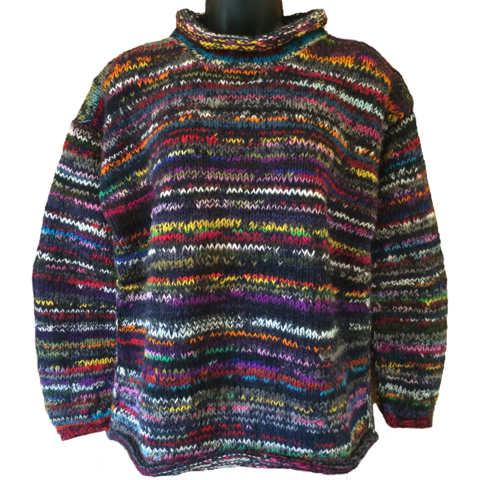 HIPPY BOHO HAND KNITTED BLUE & RAINBOW MULTI STRIPE JUMPER - lovely and cosy!
Opens in a new window 