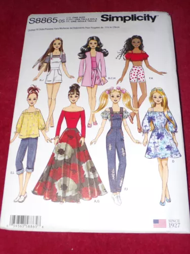 🌷 SIMPLICITY #S8865 - TWELVE STYLE 11½" BARBIE DOLL WARDROBE-CLOTHES PATTERN FF