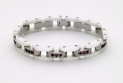 Ladies Ceramic Fashion Bracelet - Made With Swarovski Pink Passion Topaz