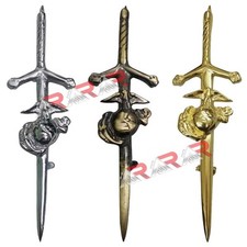 Kilt Pin Scottish US Marine Corps Kilt Pin 4" Antique Chrome Gold Finish AAR New