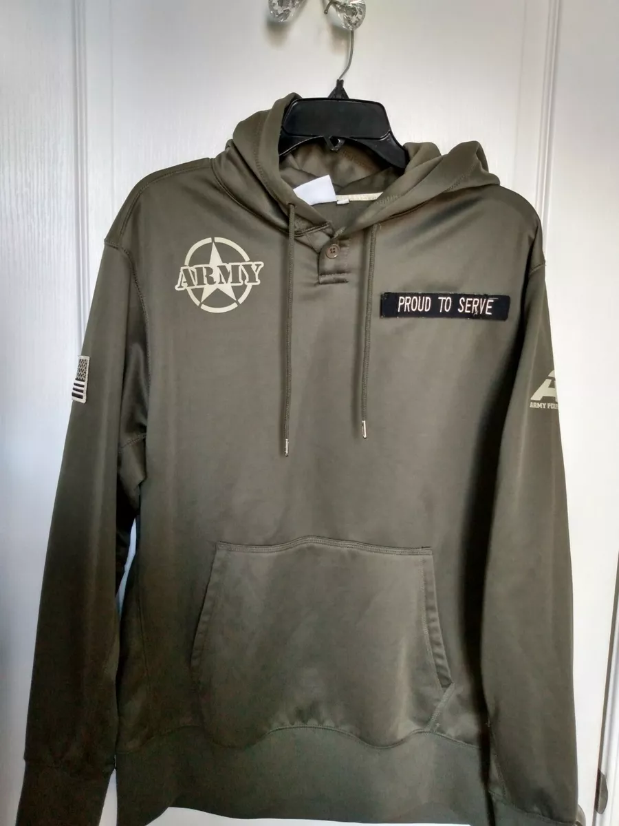 Men s Hoodie proud to serve Military Sweatshirt Army SIZE LARGE