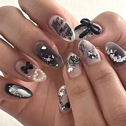 24 Pcs Fake Nails Press on Reusable Designs Set French Artificial Aurora Diamond - Picture 57 of 85