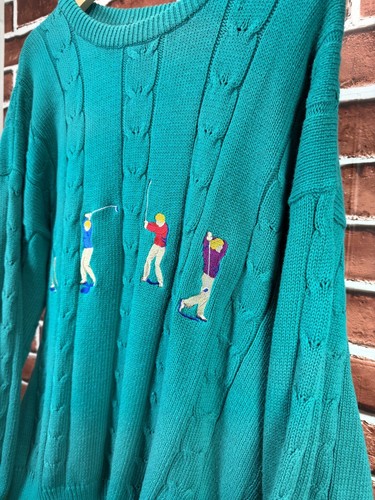 Golden Bear By Jack Nicklaus Golf Cable Knit Embroidered Vintage Sweater Size L - Picture 3 of 15