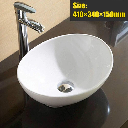 Waschbecken Keramik Oval Aufsatzwaschbecken Waschtisch Waschschale Wasserhahn - Bild 2 von 18