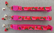 3-Collars Cat Collar Strawberry Print With Strawberry Charm Bell Adjustable