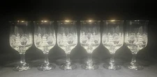 Set of 6 Goblet Glass 10 oz Arby's White Frosted Pines Gold Trim by Lynn's China