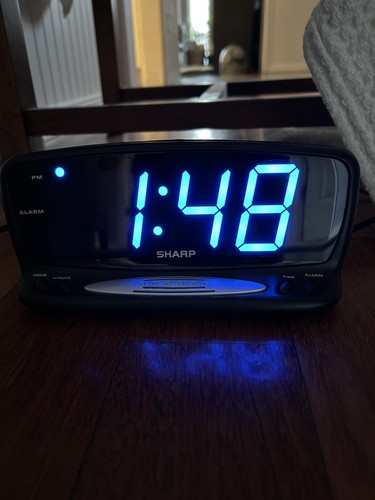 Sharp Digital Alarm Clock Black Model SPC1221XF Large Blue Display - Picture 4 of 5