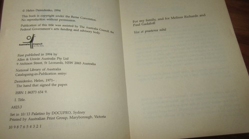 The HAND that SIGNED the PAPER ~ Helen DEMIDENKO Helen Darville 1994 Sc in MELB - Picture 7 of 10