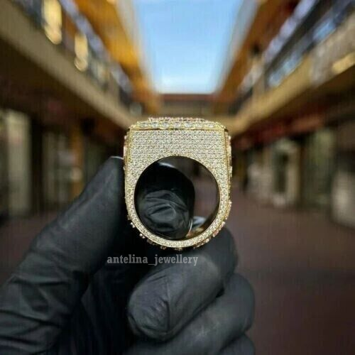 3Ct Round Cut Simulated Diamond Mens Customize Pinky Ring 925 Silver Gold Plated - Bild 2 von 6