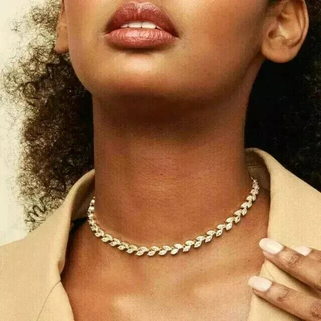 12Ct Marquise Lab Diamond Choker Tennis Necklace 14K White Gold Plated 18 Inch