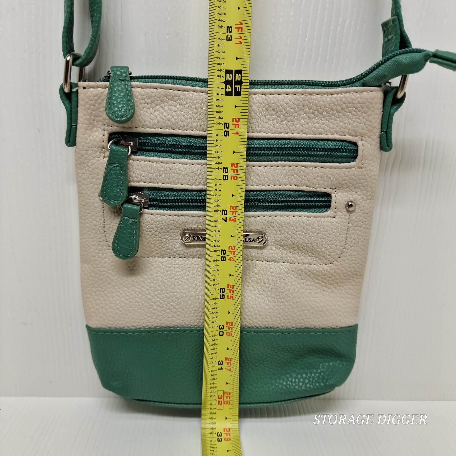 Stone Mountain USA Shoulder Bag Womens Teal Cream Bonded Leather Crossbody Strap