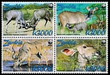 ZAMBIA 2008 WWF / ANIMALS blk of 4 SC#1103 mnh ANTELOPES FREE SHIPPING