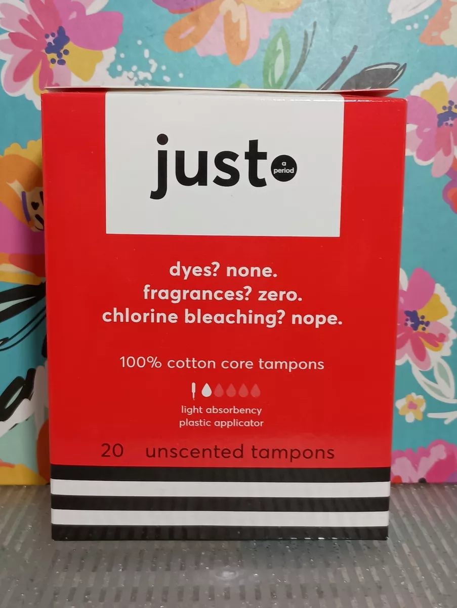 Just Unscented Tampons 20 Count LIGHT Absorb Dye Free Cotton Plastic Applicator