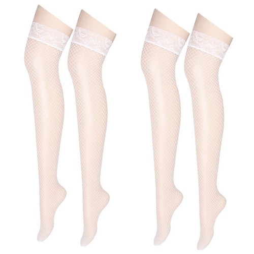 4Pair White Women Stockings Lace Mesh High Thigh Fishnet Sexy Long Pantyhose USA - Picture 7 of 17