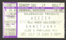 WEEZER CONCERT TICKET STUB SANCTUARY LAS VEGAS NEVADA JULY 19 2000