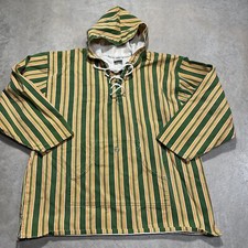 VTG 90s Cross Colours Striped Lace up Hooded T Shirt Adult OSFA Hip Hop Rap USA