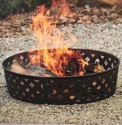 30 In Steel Fire Pit Ring Lattice Pattern Black Outdoor