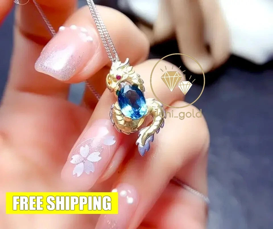 Colgante con dije de dragón de 2 quilates redondo topacio simulado de 14 quilates oro de dos tonos sobre plata para hombre Foto 3 de 4