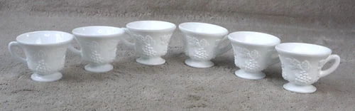 Vintage Indiana Colony Milk Glass Cups - Harvest Grape Design - Set of 6