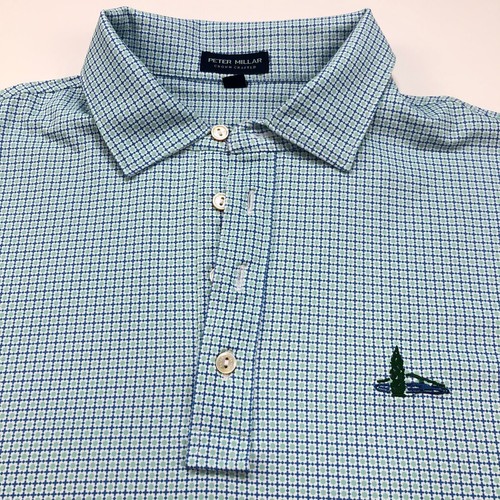 Peter Millar CROWN CRAFTERS Large MINT Blue Golf SS Stretch Button Polo