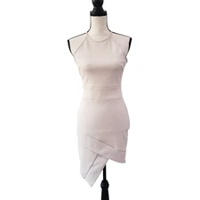 Windsor Womens High Neck Asymmetrical Dress Beige Size M