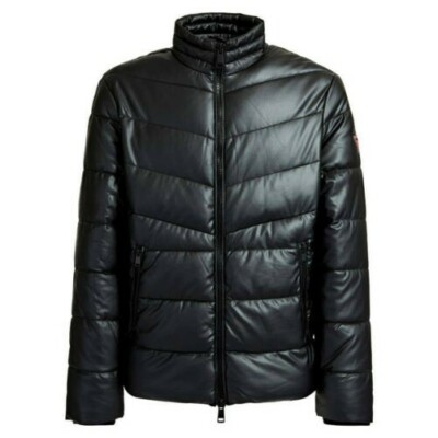 GUESS Jacket Mens Quilted Jacket Bomber Jacket Eco-Leather M0BL43WABC0