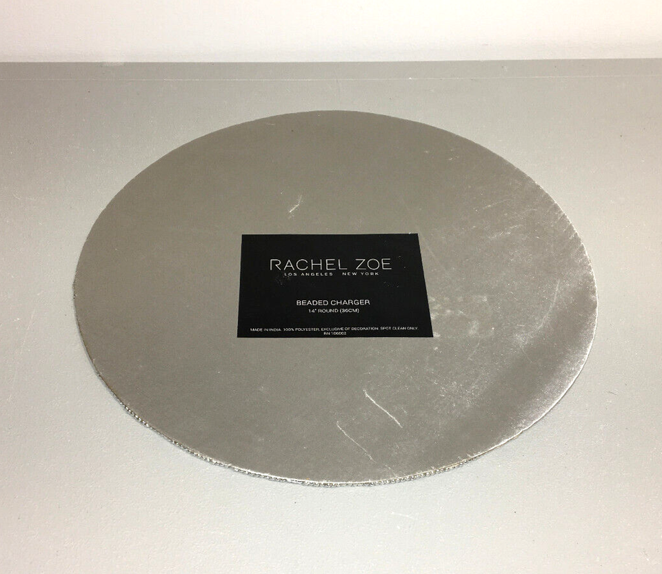 RACHEL ZOE 15" CHRISTMAS SILVER & WHITE GLASS BEADED CHARGER/PLACE MAT