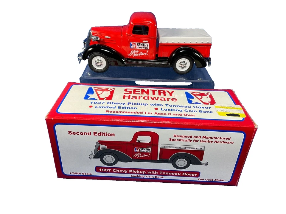 1995 Spec-Cast, 1937 SENTRY Hardware Chevy Pick-Up Truck Bank w/ Tonneau Cover - Image 2 of 4