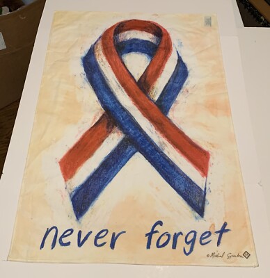 Toland Garden Flag 35.5x23.5 Patriotic 911 Never Forgot Red White Blue Ribbon