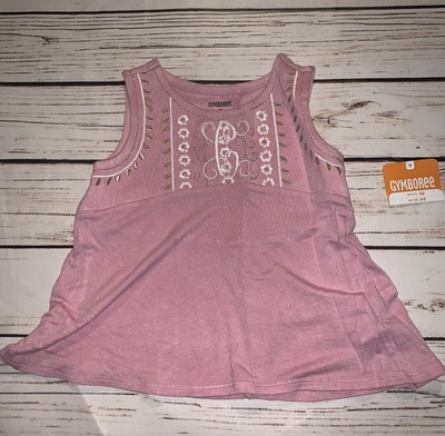 NWT Gymboree Pink, White & Gold Monogram  C  Embroidered Top Tank, Size 4T
