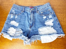 Caffiene Womens Size M 26 Destroyed Booty Short Shorts Ripped Exposed Pocket