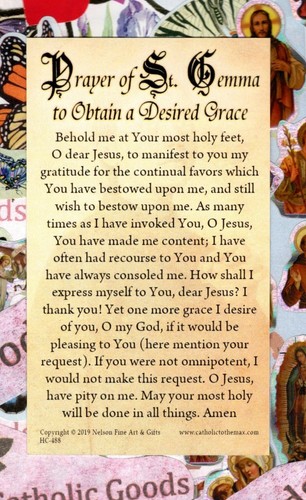 Saint Gemma + Prayer to Obtain a Desired Grace - Paperstock Holy Card CTM - Picture 3 of 3