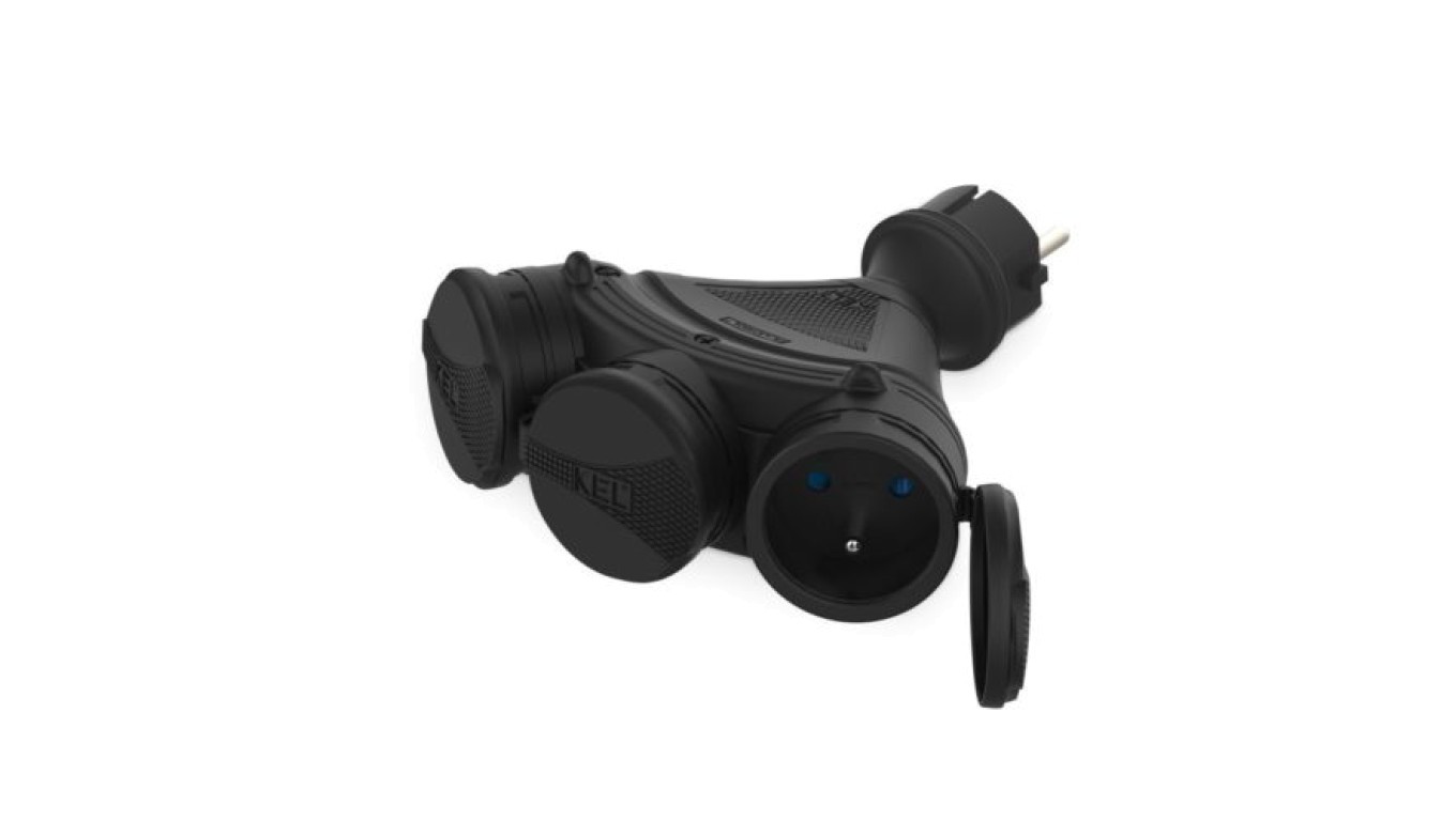 Socket distributor 3 x with/u 16A 250V IP54 black W-01154