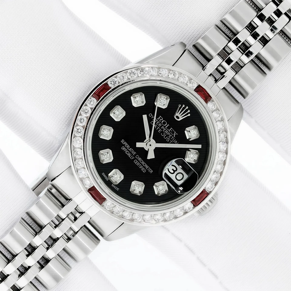 RELOJ ROLEX DATEJUST DAMAS ACERO INOXIDABLE ESFERA DIAMANTE NEGRO, DIAMANTE RUBÍ Foto 2 de 4