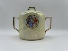 Vintage Lusterware Sugar Bowl Jar w/ Classical Scene Gold Trim Two Handles