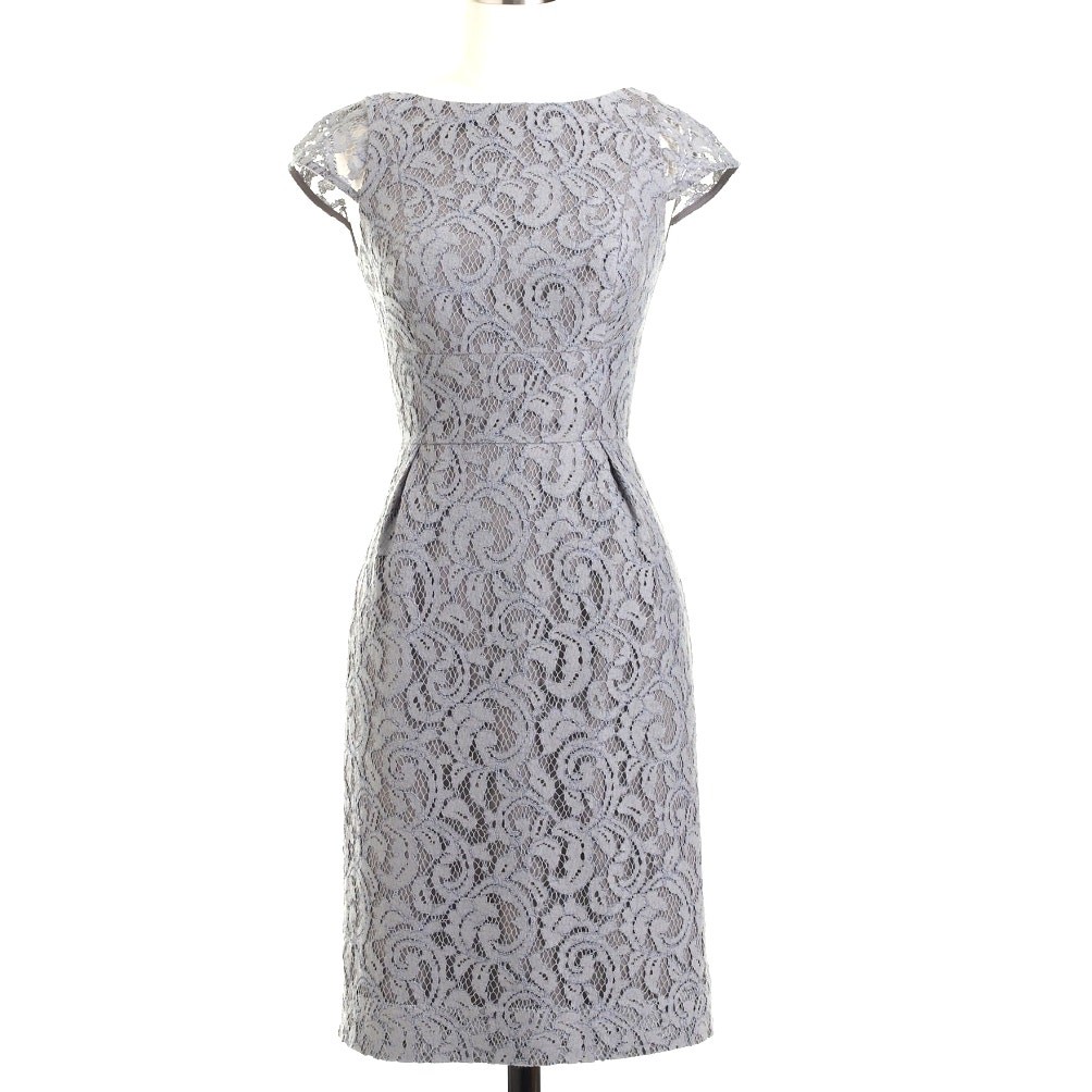 J Crew ELSA Lace Party Dress Sz P6 Petite Light Grey