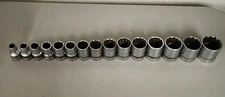 Vintage Powr-Kraft Indestro 15 pc 1/2" Drive 12pt. SAE Socket Set 3/8" - 1- 1/4"